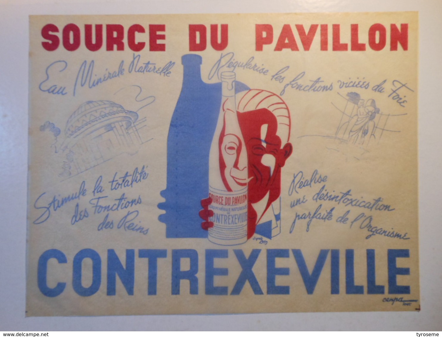 TGP001 / SOURCES DU PAVILLON - EAU MINERALE - CONTREXEVILLE - Vieux Set De Table En Papier Sulfurisé Signé D'après Bon - Publicités