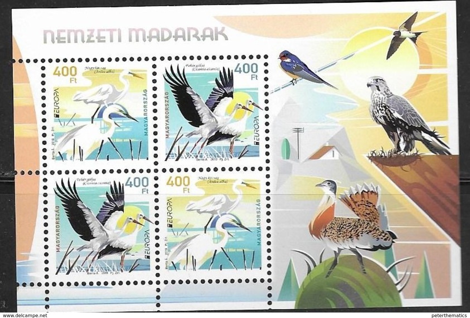 HUNGARY, 2019, MNH, BIRDS, EUROPA 2019,   SHEETLET OF 4v - 2019