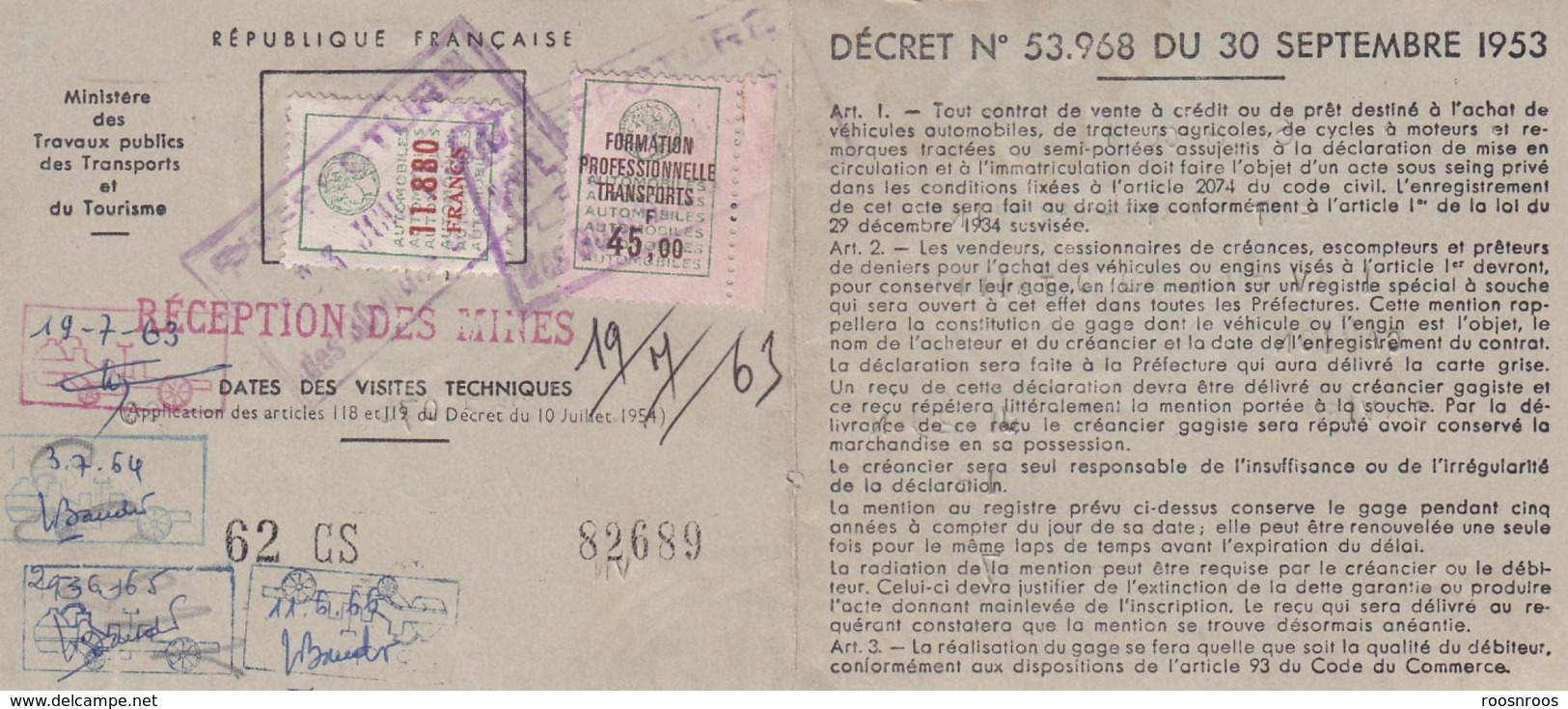 CERTIFICAT D'IMMATRICULATION 1963 - SAVIEM RENAULT - FISCAUX - 1900 – 1949