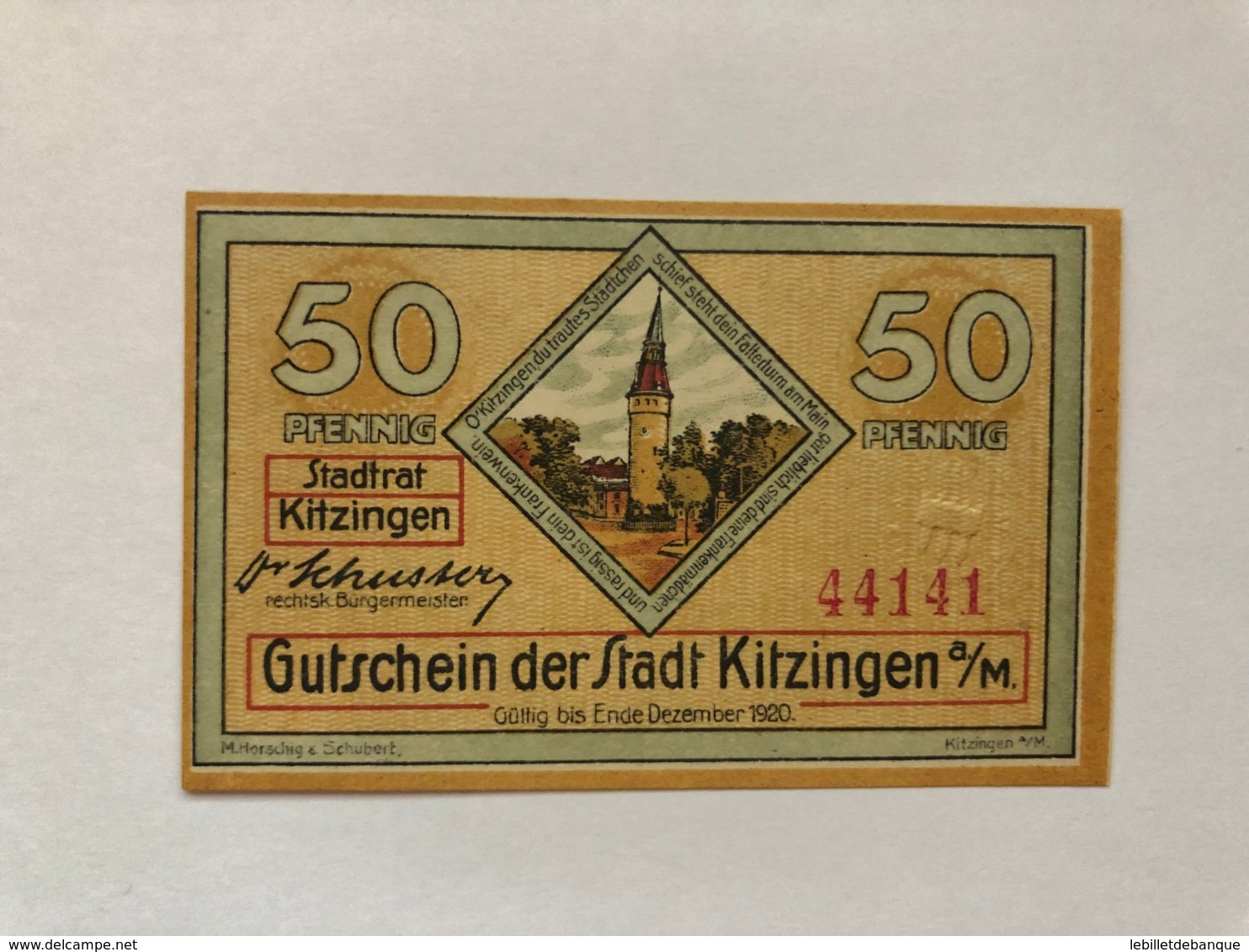 Allemagne Notgeld Kitzingen 50  Pfennig - Collections