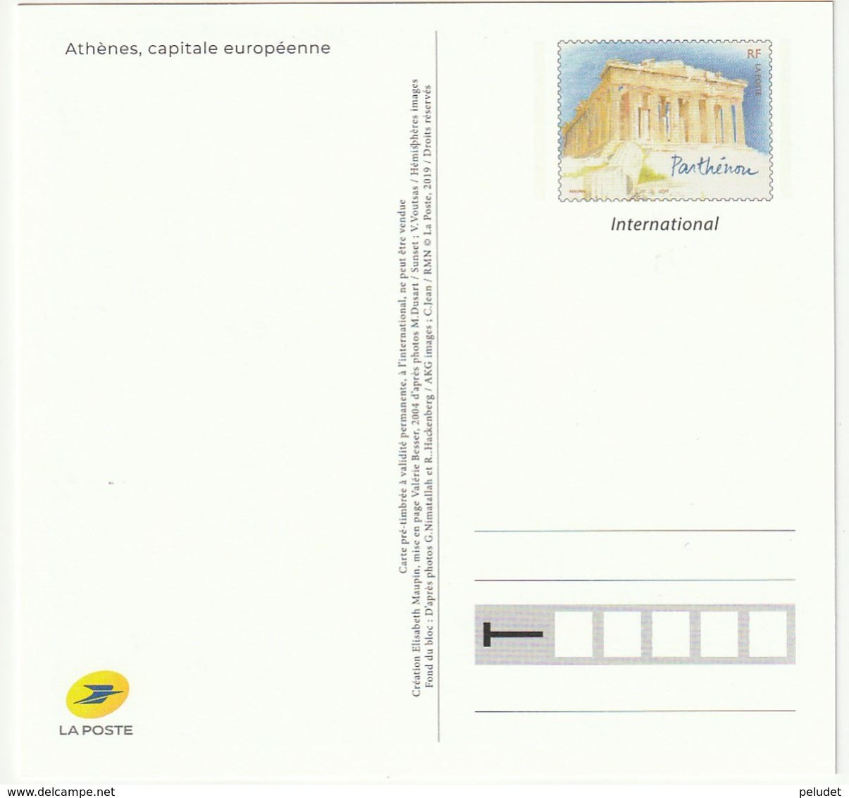 FRANCE. Carte Pré-timbrée Pre-stamped Card - Athenes, Capitales Européennes, 2019 - Listos A Ser Enviados: Otros (1995-...)