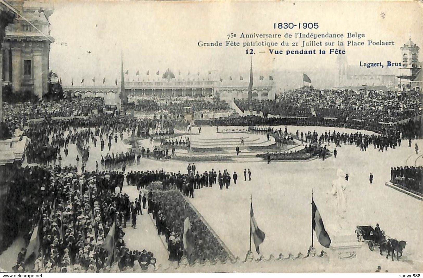 Bruxelles Place Poelaert - 75e Anniversaire Indépendance - Vue Pendant La Fête (Lagaert, 1908) - Feiern, Ereignisse