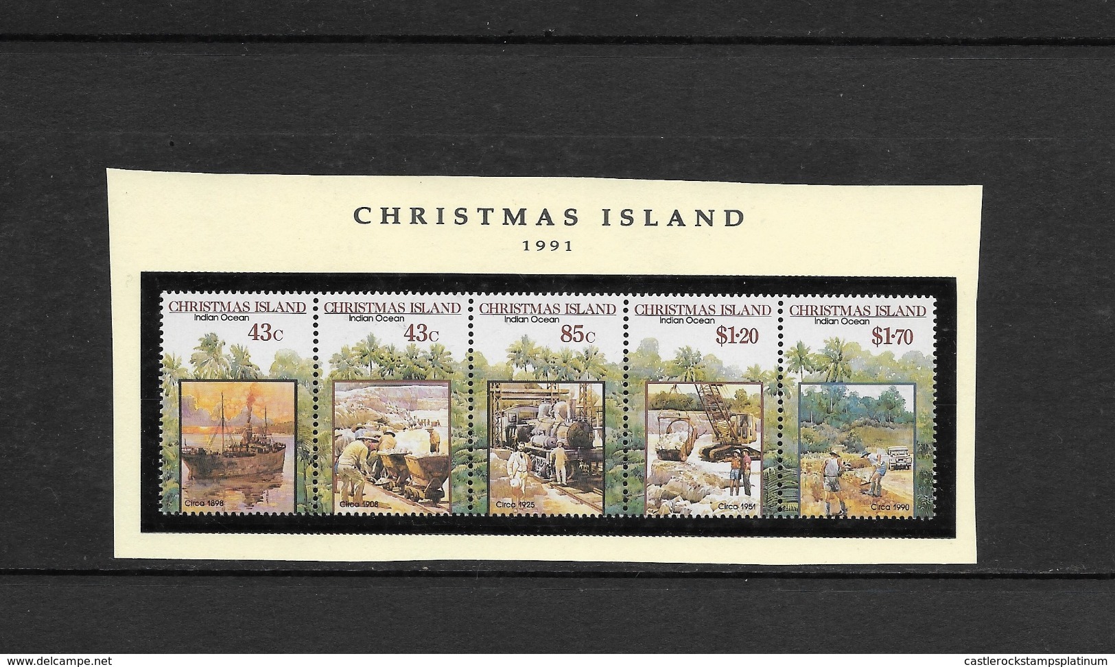 O) 1991 CHRISTMAS ISLAND. REFORESTATION  - PHOSPHATE  - MINING LEASE - FREIGHTER - LOADING RAIL CARS - SHAY LOCOMOTIVE - - Christmas Island