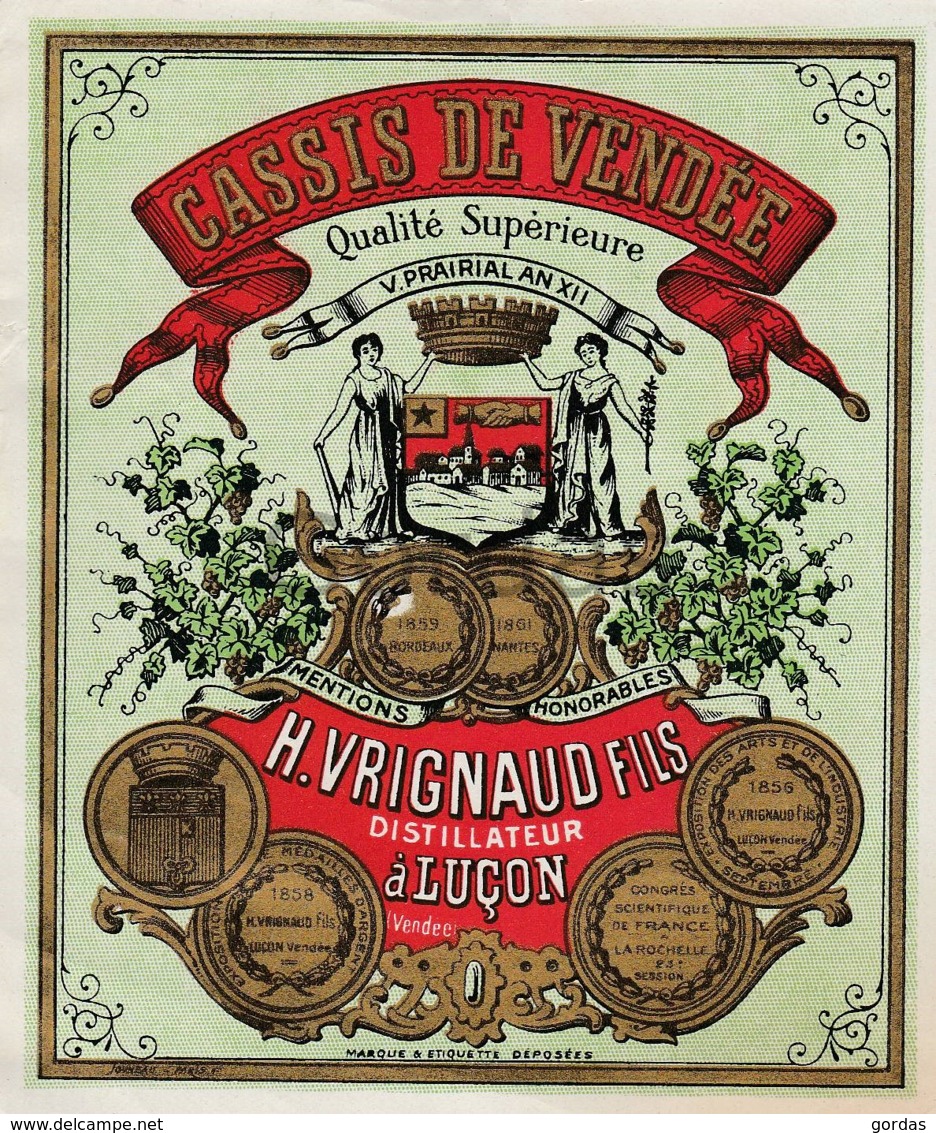Cassis De Vendee - H. Vrignaud Fils - Label - Advertise - Distillateur A Lucon - Autres & Non Classés