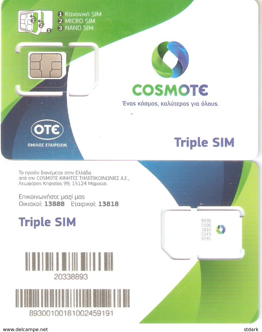 Greece-COSMOTE GSM Triple Sim New Logo(different Barcode At Back Side),mint - Griekenland