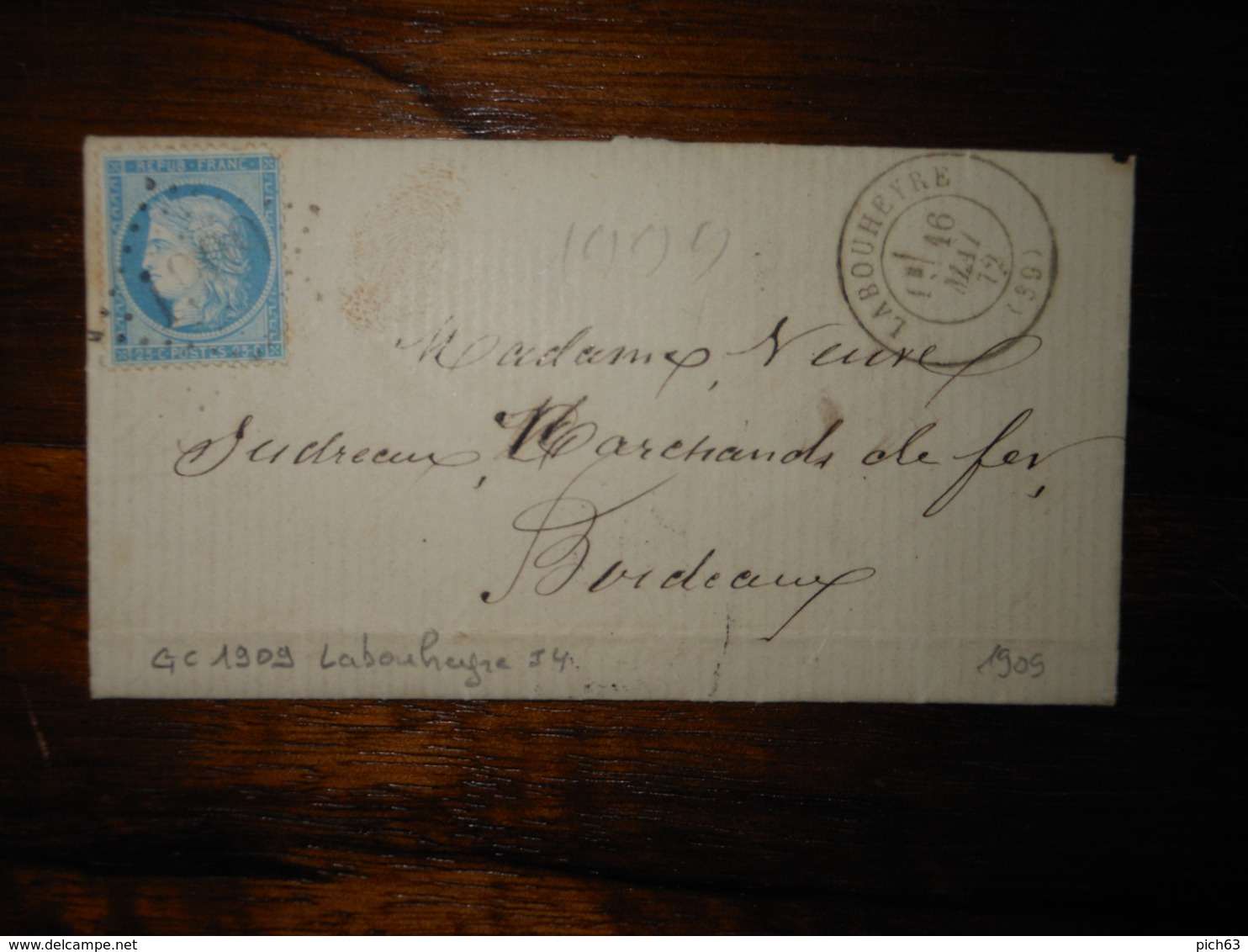 Lettre GC 1909 Labouheyre Landes Avec Correspondance - 1849-1876: Période Classique