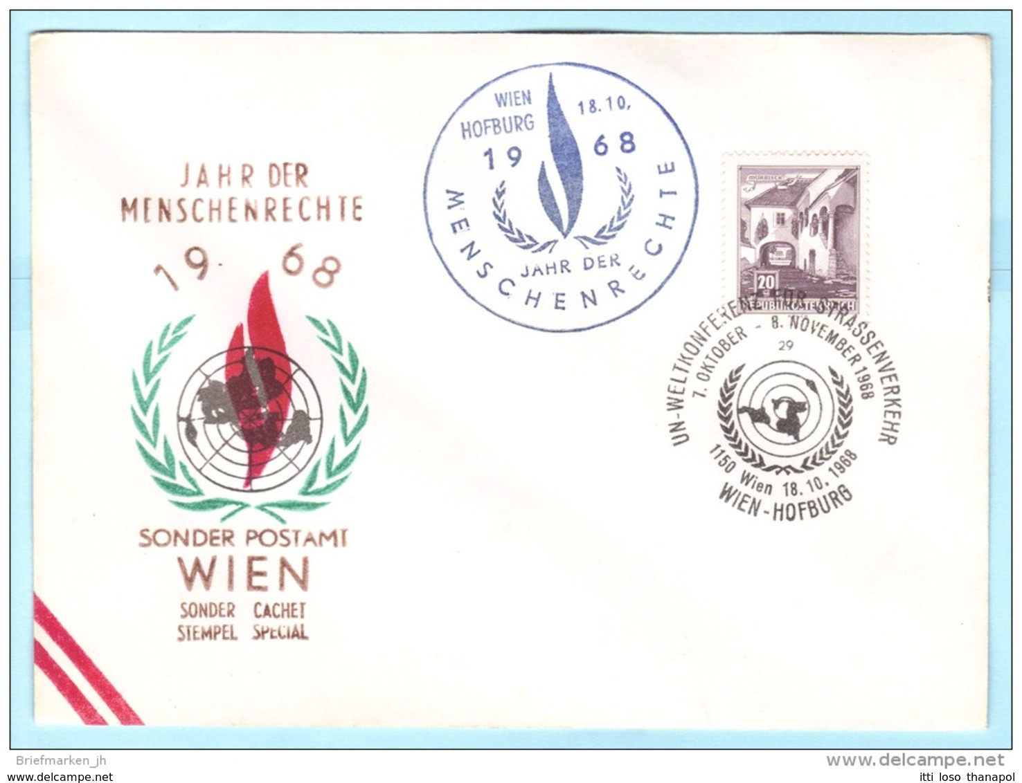 Österreich Austria - (Brief Cover) - SST Cachet Wien 19.10.68 - UN Jahr Der Menschenrechte - Konferenz (Scan)(8405) - Briefe U. Dokumente