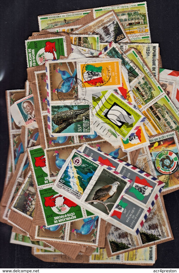 D0332 IVORY COAST, Well Over 200 Stamps On Piece (From Covers & Parcels), Mostly 1980's - Côte D'Ivoire (1960-...)