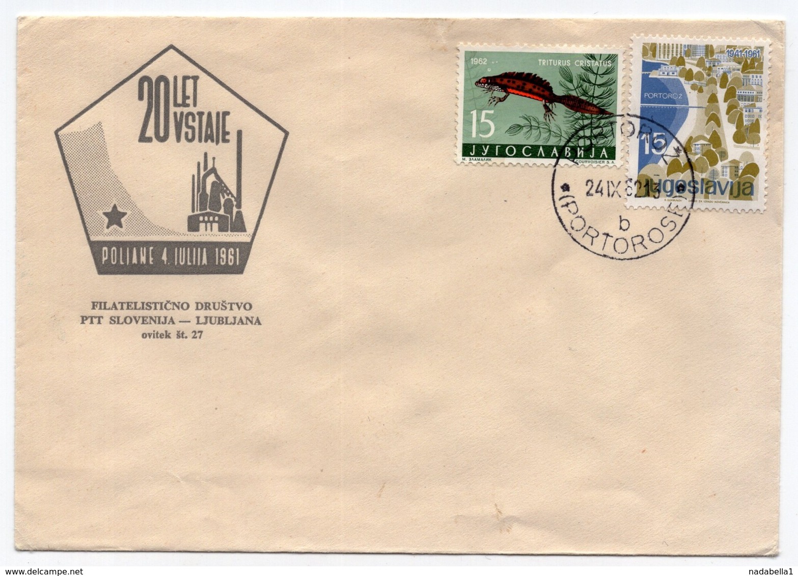 1962 YUGOSLAVIA, SLOVENIA, PORTOROZ, SPECIAL COVER:POLJANE, 4TH JULY 1961, UPRISING 20TH ANNIVERSARY - Covers & Documents