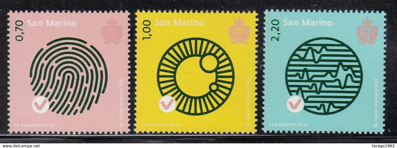 2017 San Marino Biometric Passwords Computers  Complete  Set Of 3 MNH  @ BELOW FACE VALUE - Nuevos