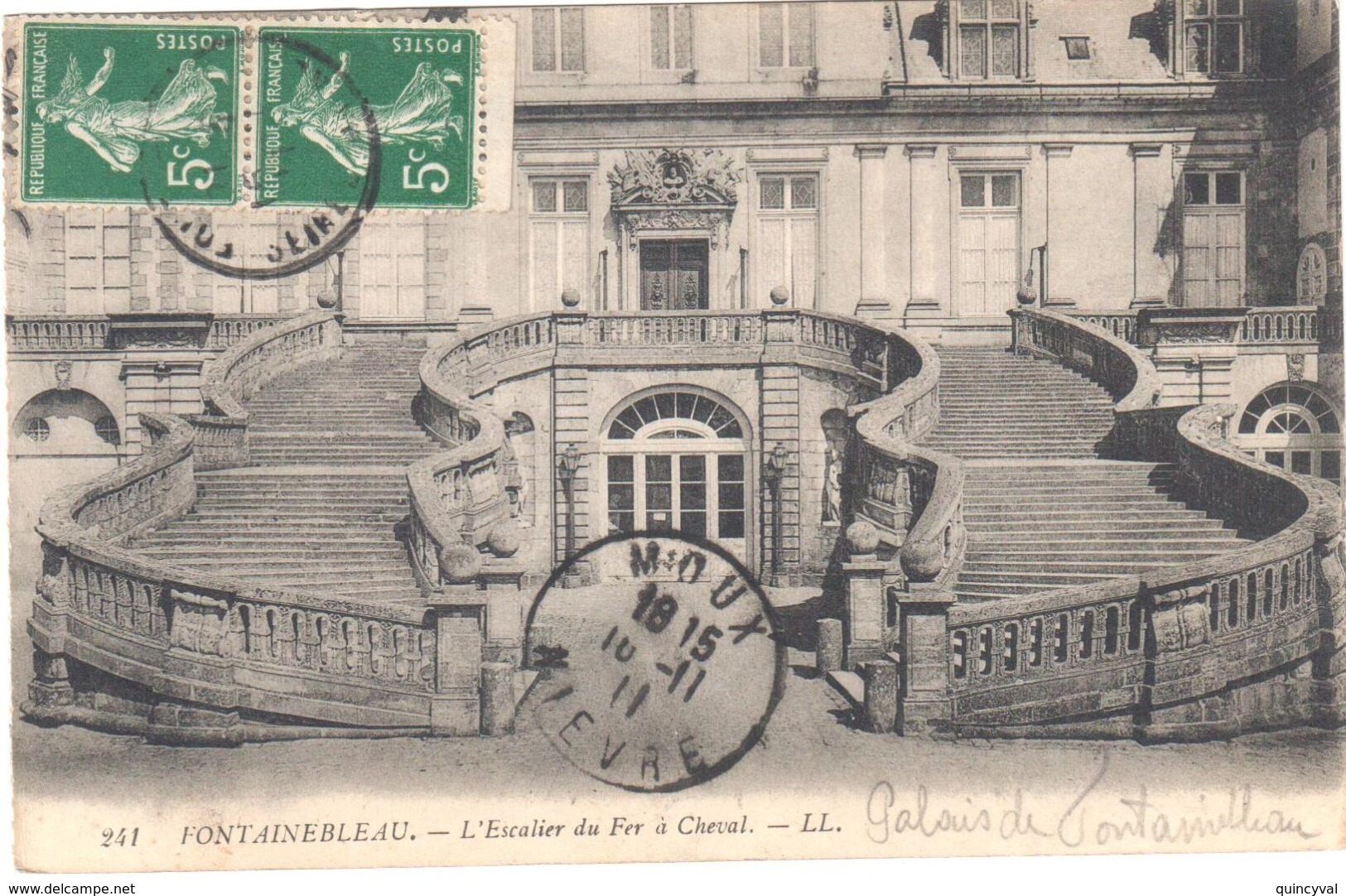 FONTAINEBLEAU S Et M Carte Postale Paire 5c Semeuse De Carnet Yv 137 Dest Moux Nièvre Ob 1911 - Covers & Documents