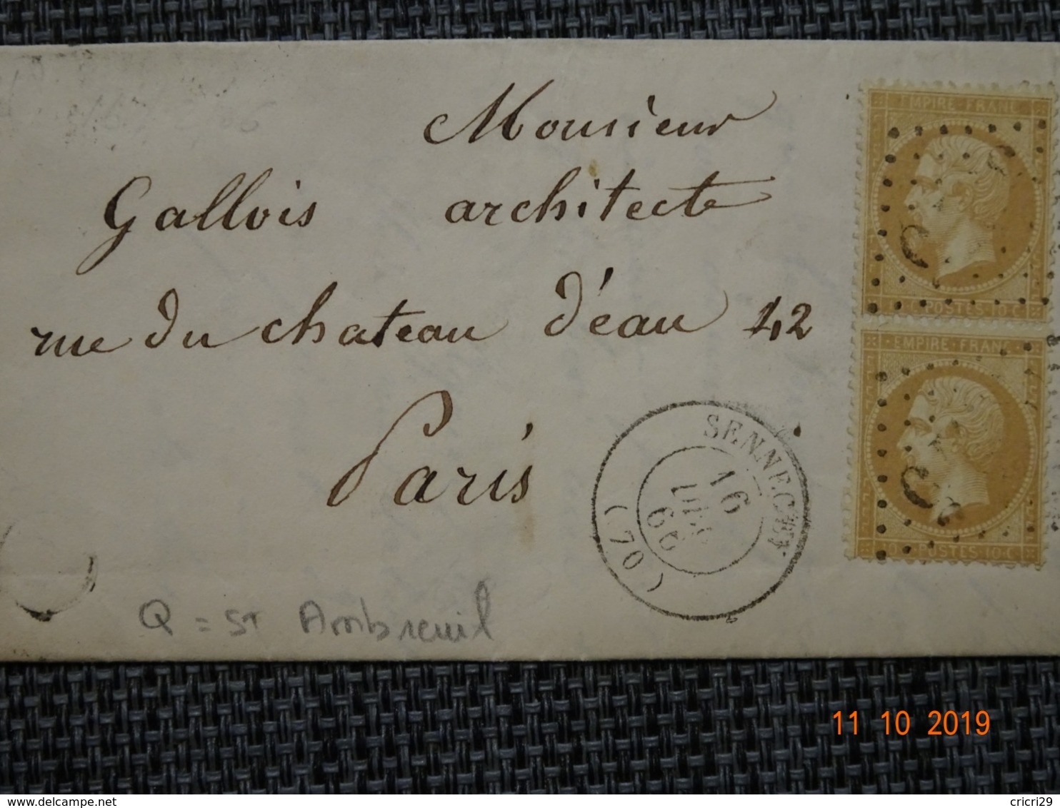 SENNECEY : Lettre De 1866 :  GC 3375  + CàD Type 15  + Boite Rurale Q " St Ambreuil "   ( Identifiée ) - 1849-1876: Période Classique