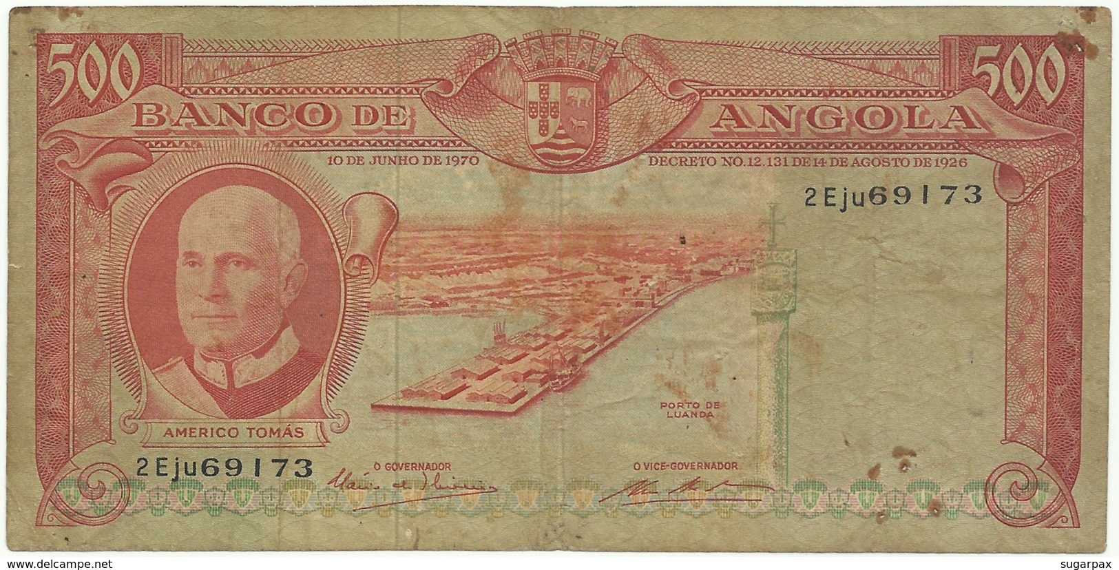 Angola - 500 Escudos - 10.06.1970 - Pick 97 - Série 2 Eju - Américo Tomás - PORTUGAL - Angola