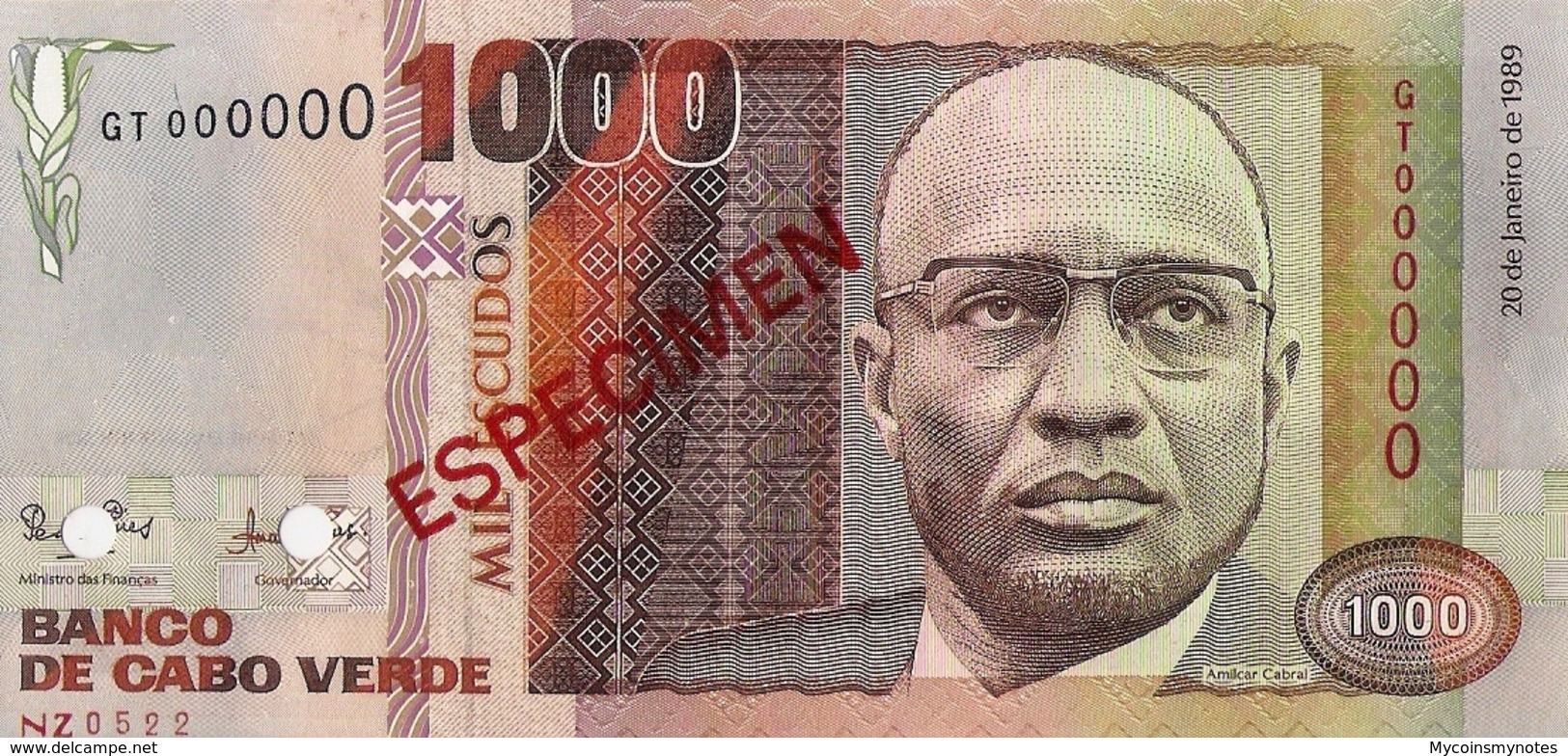 CAPE VERDE 1000 "SPECIMEN" Escudos From 1989, P60s, UNC - Specimen