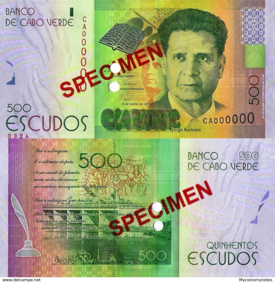 CAPE VERDE 500 "SPECIMEN" ESCUDOS FROM 2014, P72s, UNC - Fiktive & Specimen