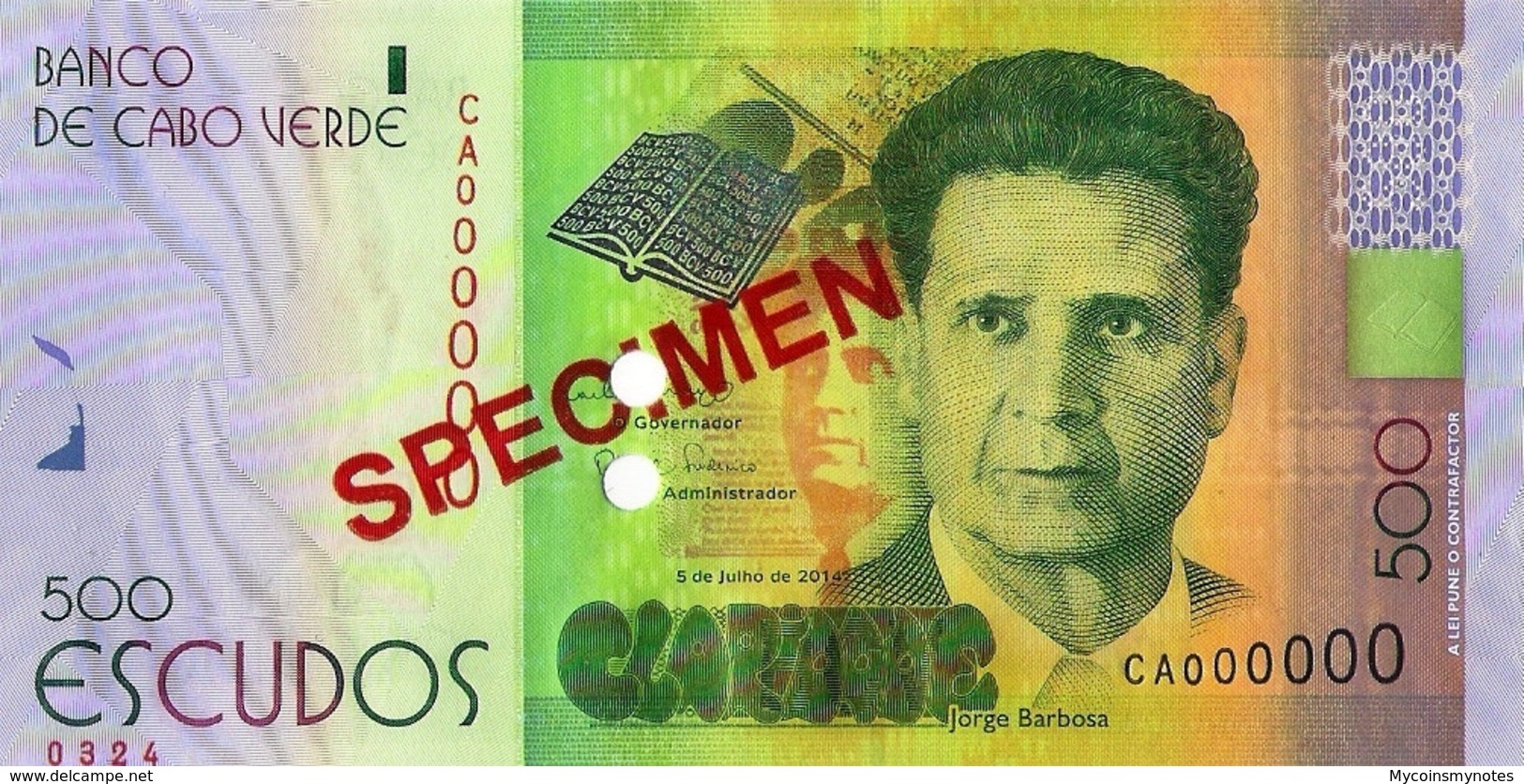 CAPE VERDE 500 "SPECIMEN" ESCUDOS FROM 2014, P72s, UNC - Specimen