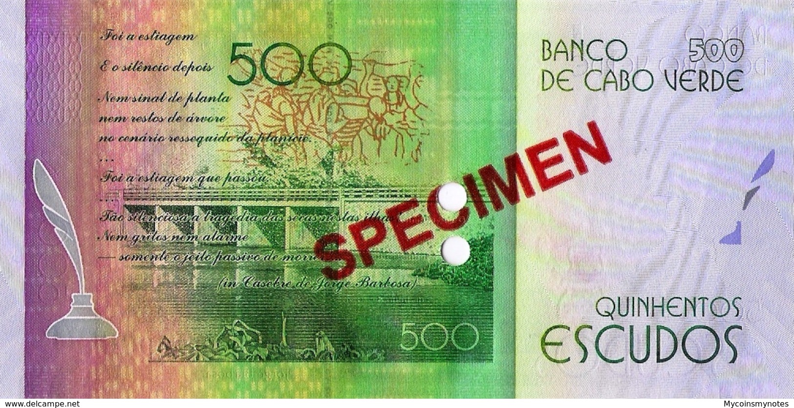 CAPE VERDE 500 "SPECIMEN" ESCUDOS FROM 2014, P72s, UNC - Fiktive & Specimen