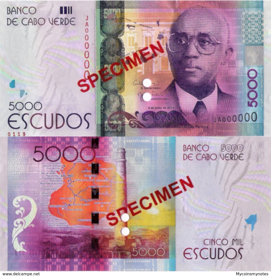 CAPE VERDE 5000 "SPECIMEN" Escudos From 2014, P75s, UNC - Capo Verde