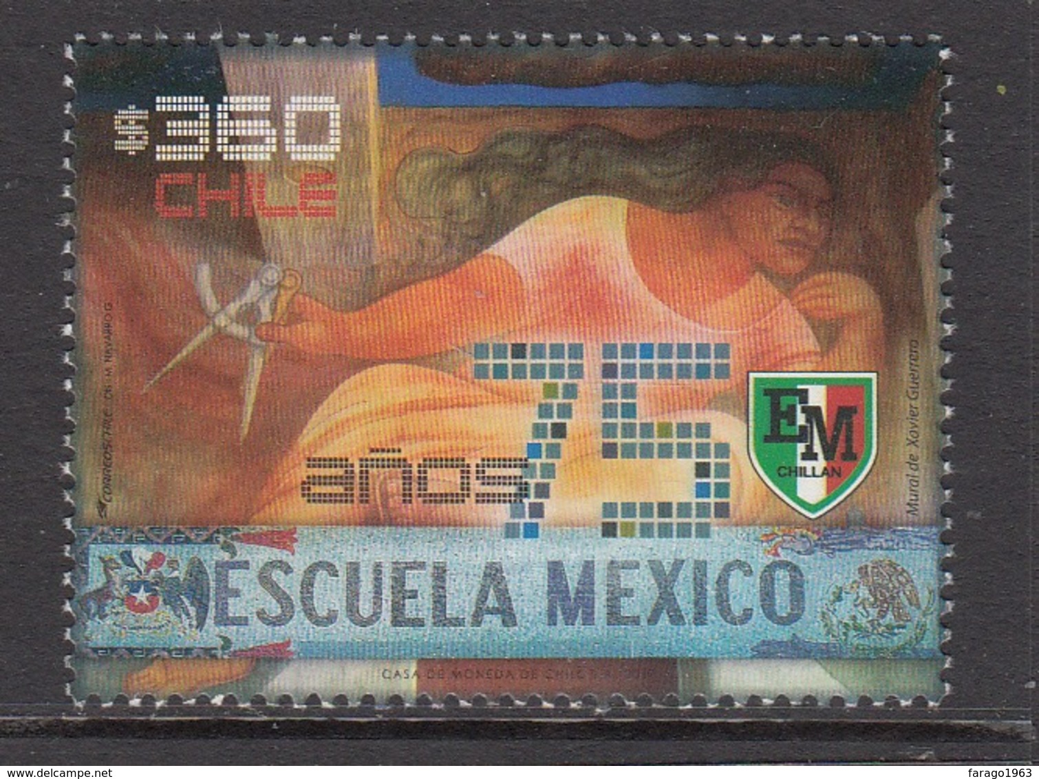 2017 Chile Links With Mexico Art Mural Free Masonry Complete  Set Of 1 MNH @  FACE VALUE - Chile