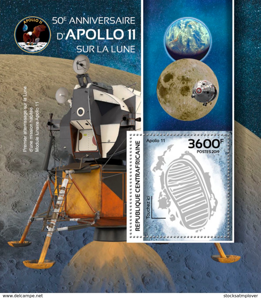 Central Africa  2019  Apollo 11 ,First Landing On The Moon ,space  S201909 - Central African Republic