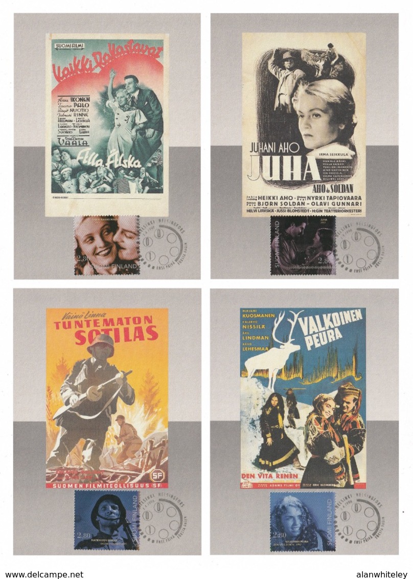 FINLAND 1996 Centenary Of Film In Finland: Set Of 4 Maximum Cards CANCELLED - Maximum Cards & Covers