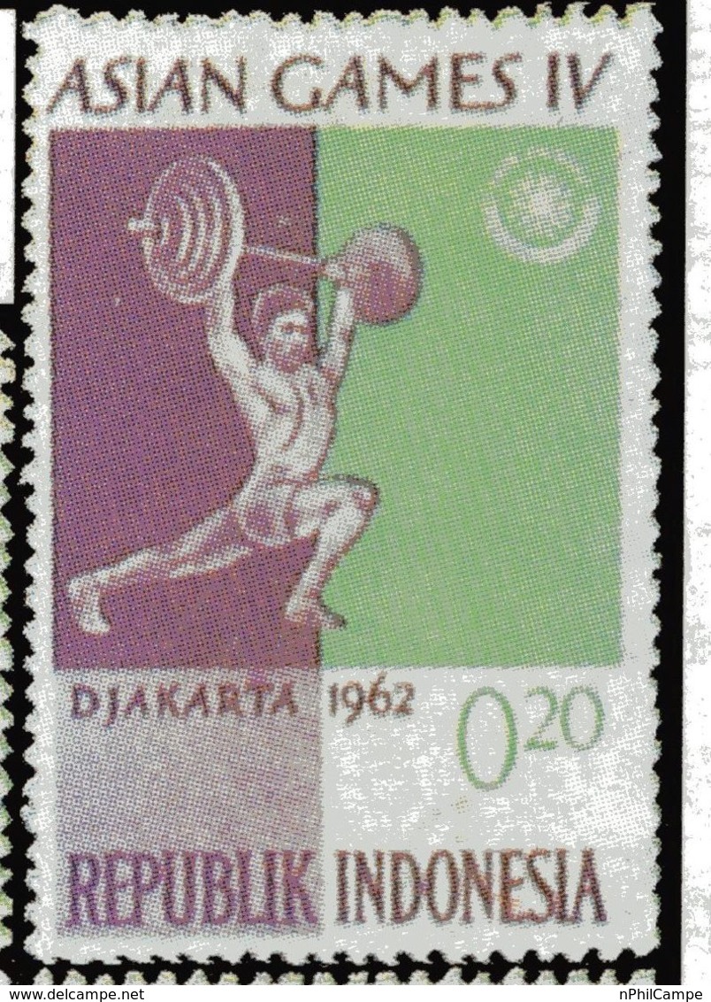 #85- KPI-342. Indonesia 1962 - V.1 Asian Games Weightlifting 0,20r ( Mi 346 - YT 285 ),piece Of Printing Plate! Rare - Indonesia