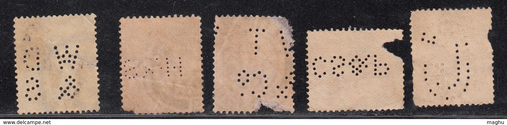 5 Diff Perfins / Perfin, KGV Series, Great Britain Used, - Perforadas