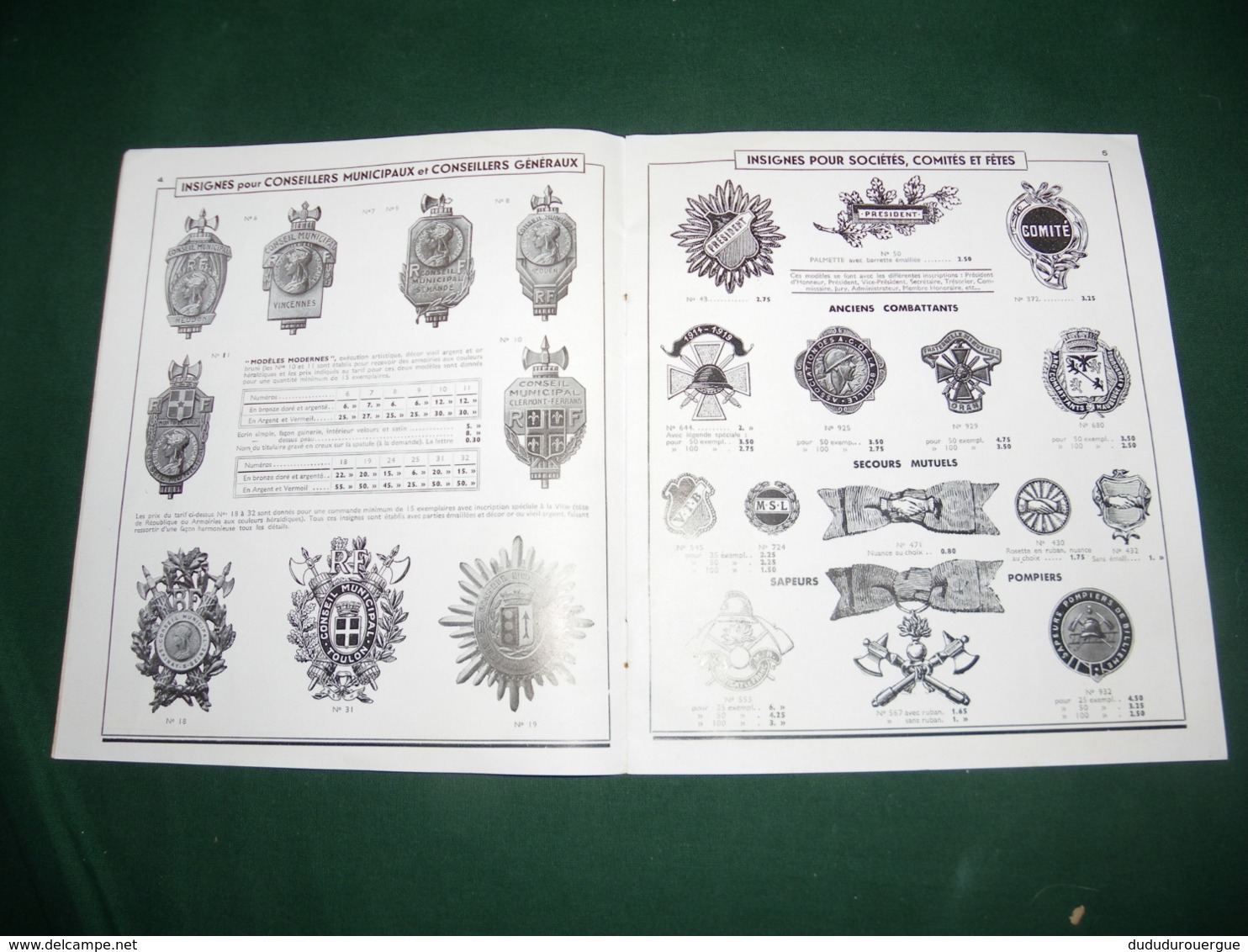 CATALOGUE 1935 M. DELANDE , ECHARPES POUR MAIRES ET ADJOINTS  , INSIGNES POUR CONSEILLERS MUNICIPAUX - Sonstige & Ohne Zuordnung