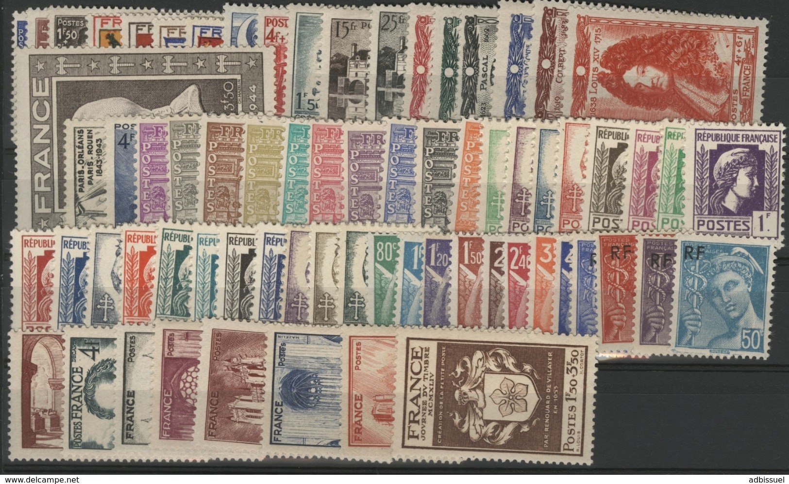 1944 ANNEE COMPLETE ** (MNH). Cote 105 €. N° 599 à 668 Soit 70 Timbres. TB. - 1940-1949