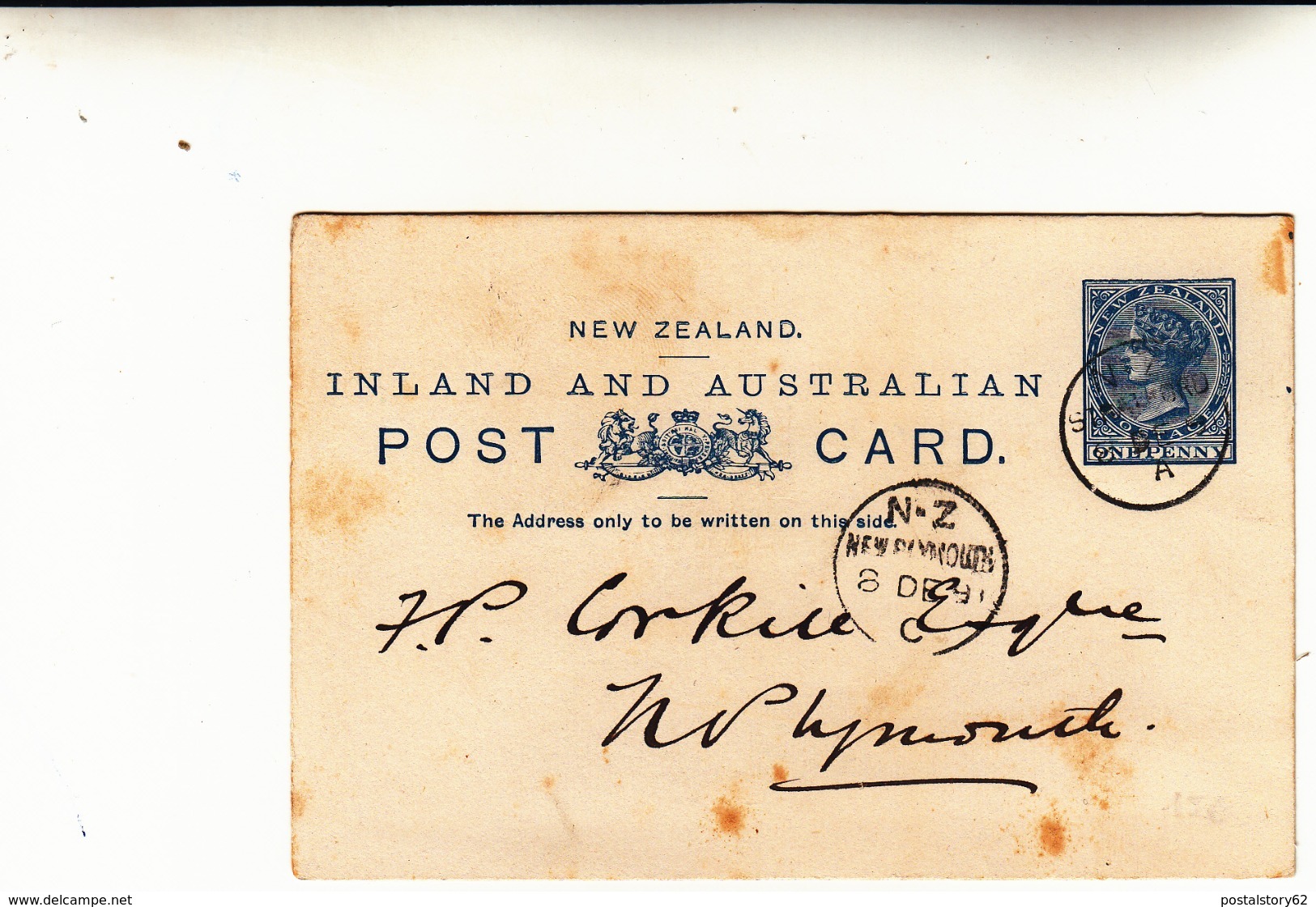 New Zealand, Inland And Australian. Post Card Intero Postale 1891 - Brieven En Documenten