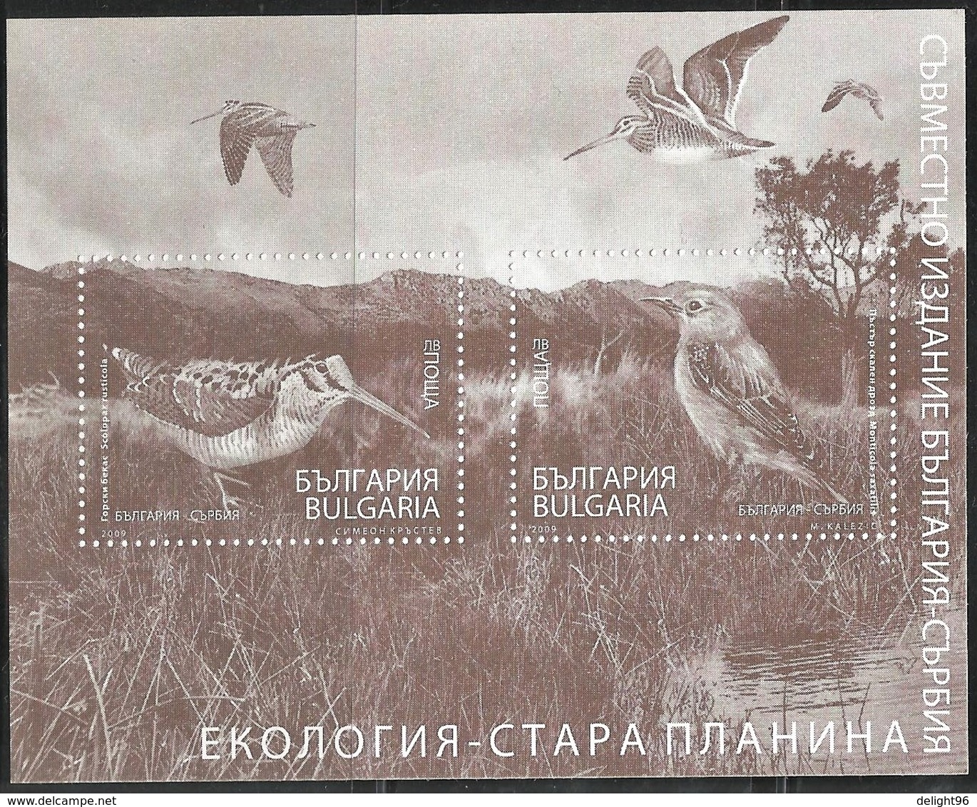 2009 Bulgaria Birds Of The Balkans (joint With Serbia) Imperforated Minisheet Black Print (** / MNH / UMM) - Joint Issues