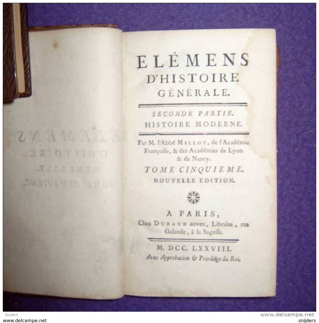 Elémens D'histoire Générale T. 5 Par Millot A Paris Chez Durand Neveu, 1778 - 1701-1800