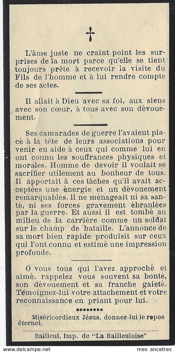 Faire-part De Décès 1933-Bailleul (59) Georges HEMAR-Conseiller Municipal -membre FNC-président Mutilés De Guerre - Todesanzeige