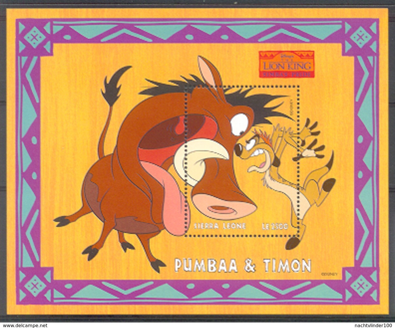 Nfe053 WALT DISNEY LION KING ZOOGDIEREN WILD ZWIJN PUMBAA & TIMON WILD PIG MAMMALS SIERRA LEONE 1998 ONG/MH - Disney