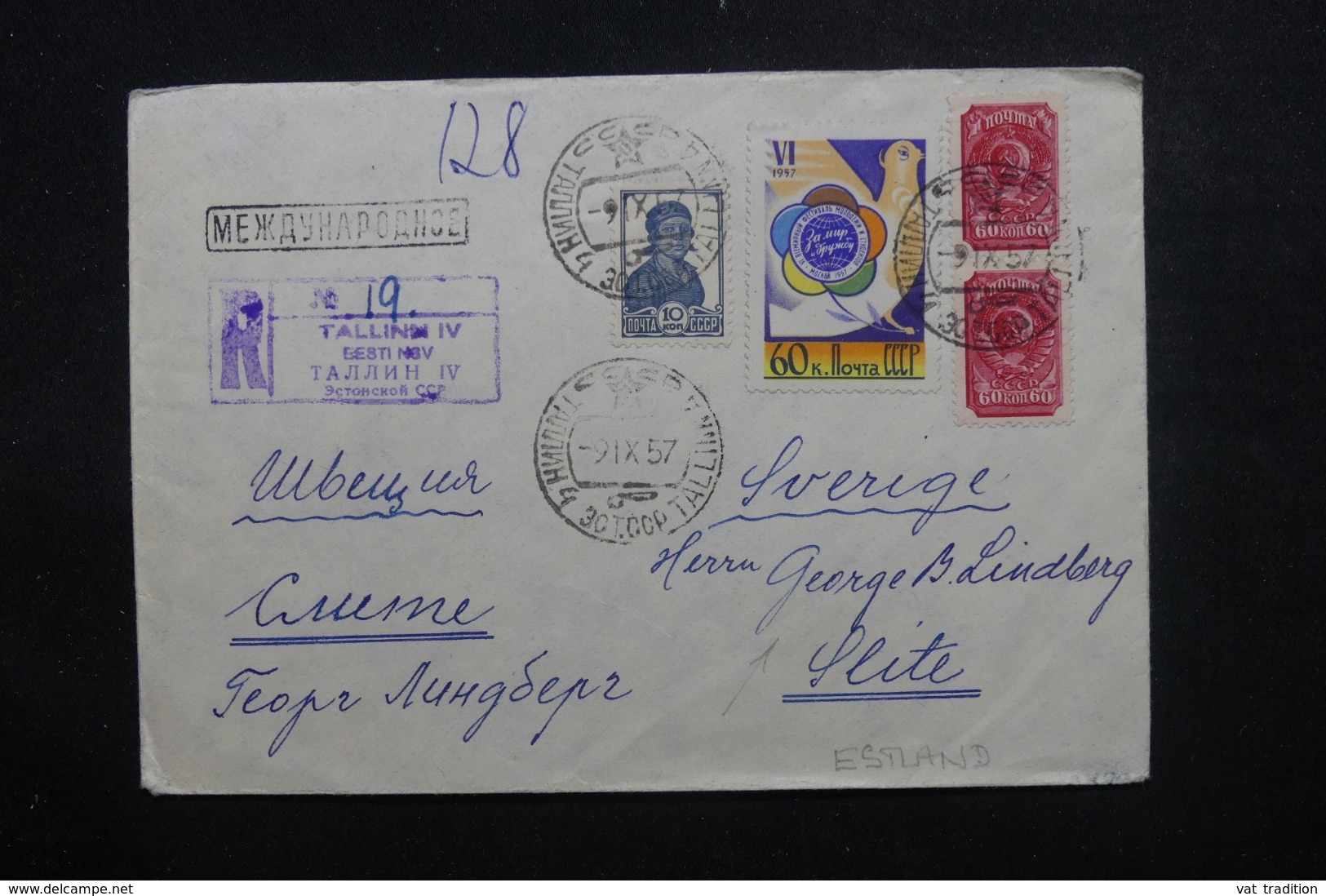 U.R.S.S. - Enveloppe En Recommandé De Tallin Pour La Suède En 1957, Affranchissement Plaisant - L 43979 - Lettres & Documents