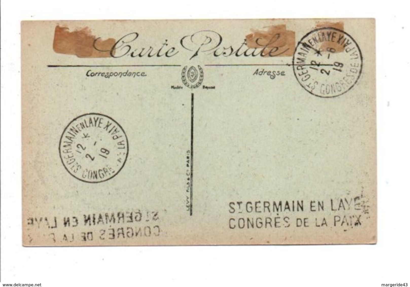 OBLITERATION CONGRES DE LA PAIX SAINT GERMAIN EN LAYE DU 2/6/1919 - Commemorative Postmarks