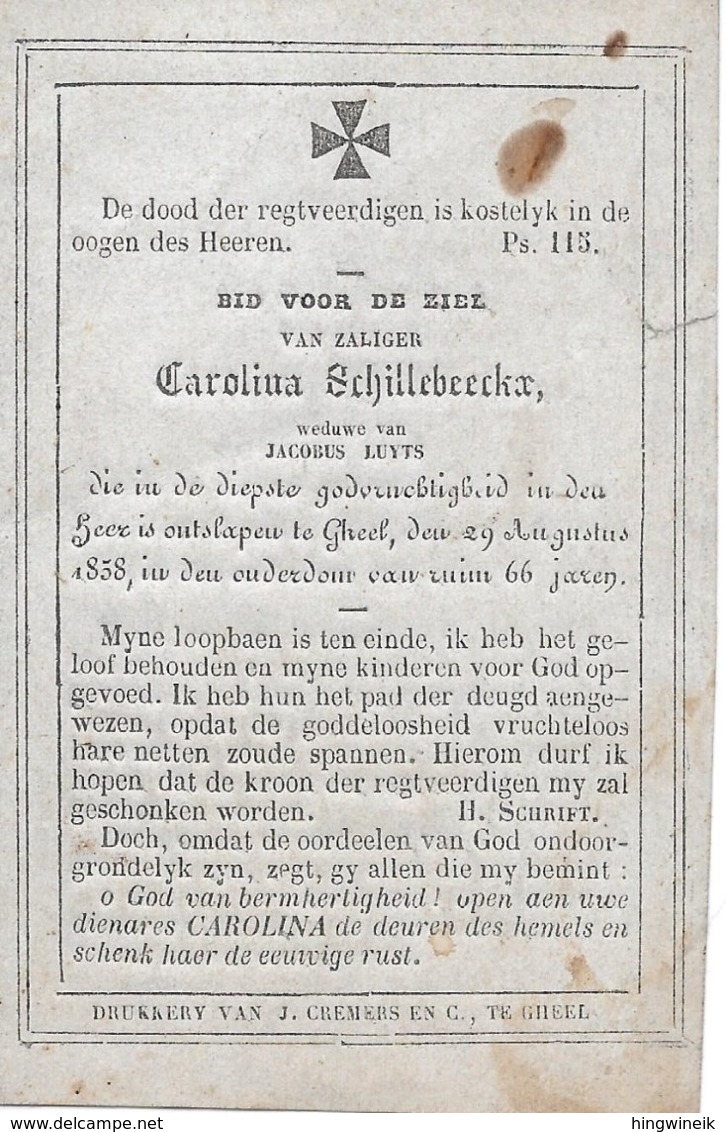 Schillebeeckx Cornelia ( Geel 1792 -1858 ) - Religión & Esoterismo