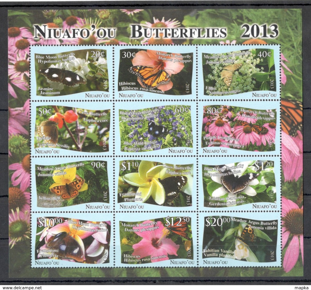 N639 2013 NIUAFO'OU BUTTERFLIES FLORA FLOWERS !!! MICHEL 55 EURO !!! 1SH MNH - Mariposas