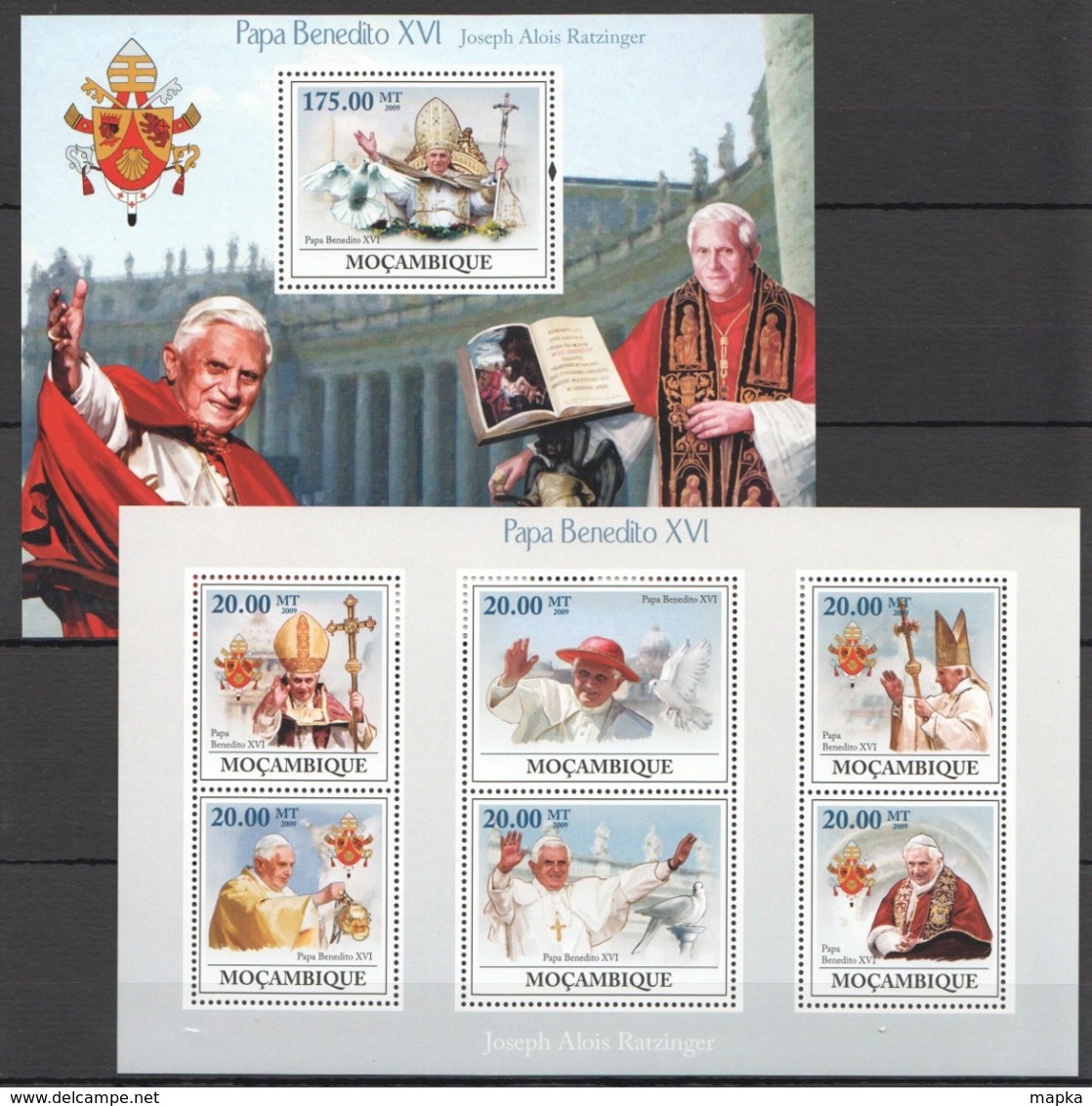 T1328 2009 MOCAMBIQUE PAPA BENEDITO 16 JOSEPH ALOIS RATZINGER 1SH+1BL MNH - Papas