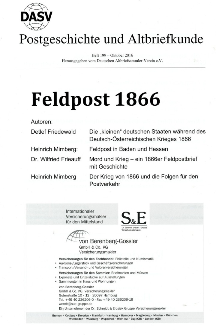 Feldpost 1866 - Von Verschiedene Autoren  (DASV) PgA 199 Aus 2016 - Philatelie Und Postgeschichte