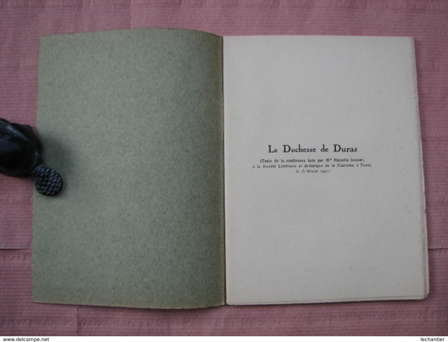 LA DUCHESSE DE DURAS. Texte De La Conférence De Melle. JOIGNET Marcelle 1927. TBE - 1901-1940