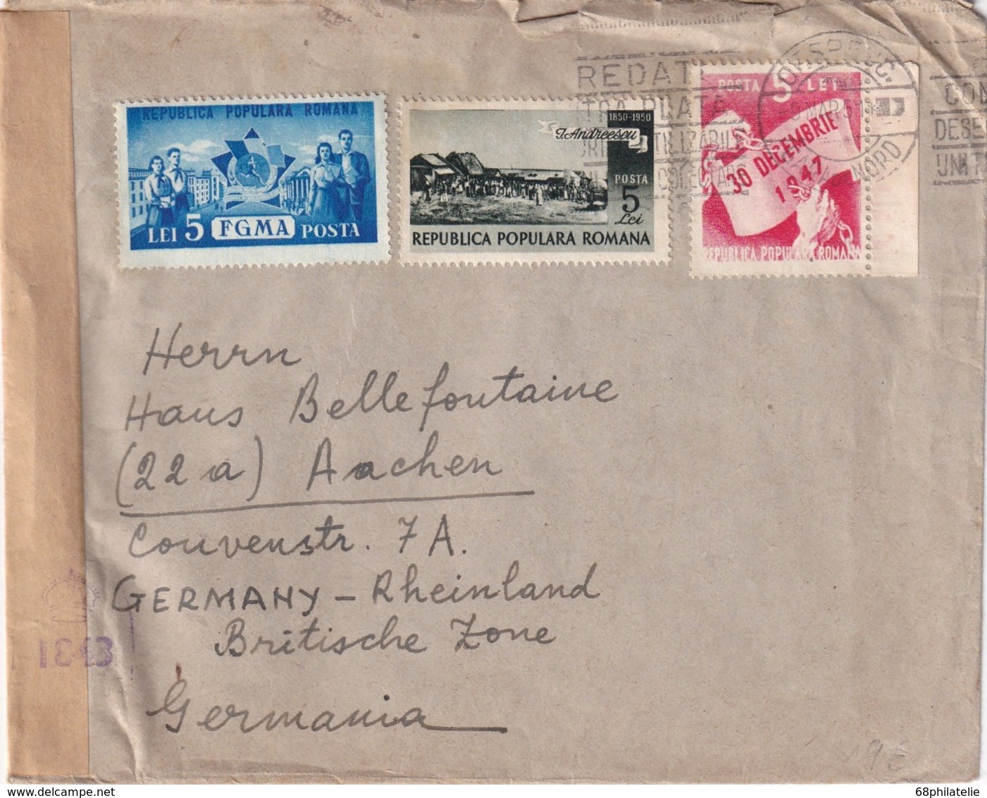 ROUMANIE 1951 LETTRE CENSUREE POUR AACHEN - Covers & Documents