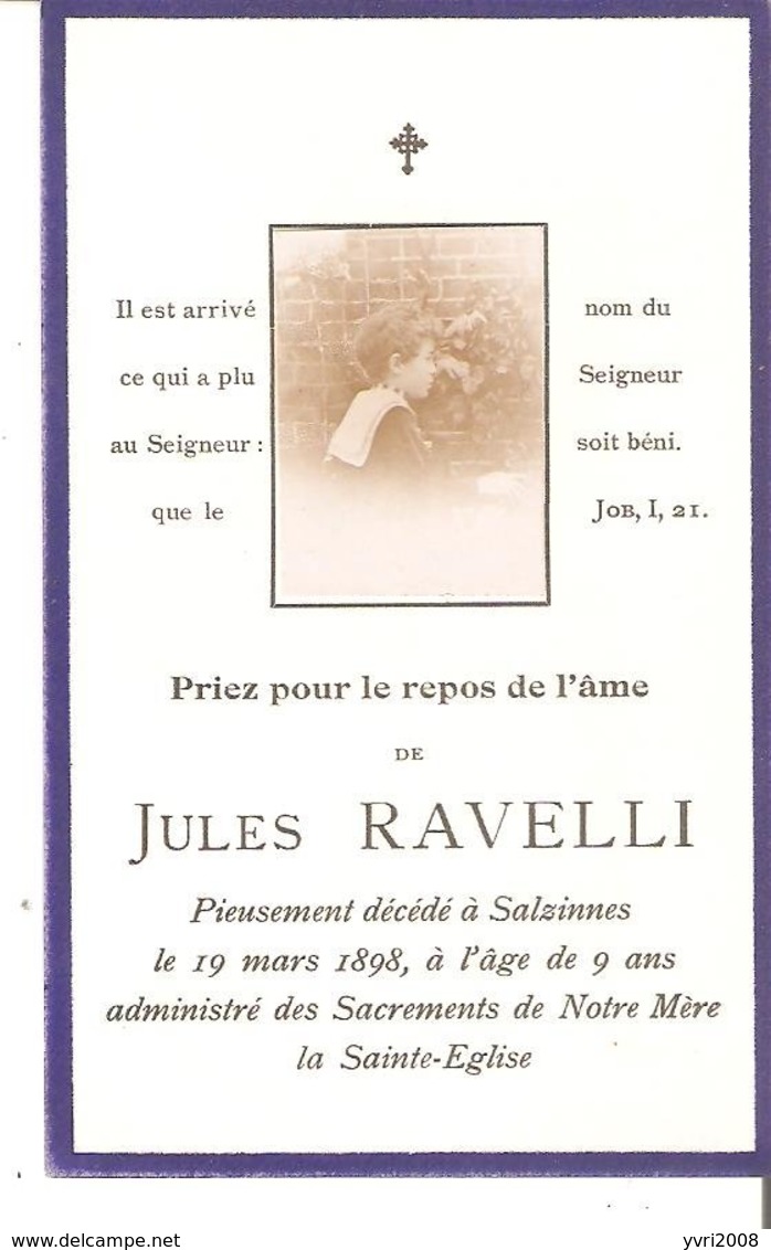 Faire-Part De Jules RAVELLI Décédé à SALZINNES Le 19/3/1898 - Décès