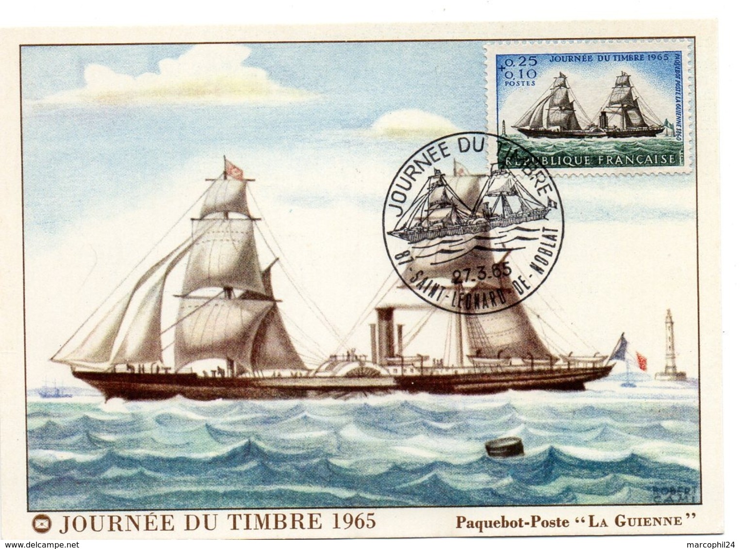 MARINE = 87 SAINT LEONARD De NOBLAT 1965 = CARTE MAXIMUM + CACHET  Illustré D'un VOILIER 'Journée Du Timbre' N° Yvt 1446 - 1960-1969