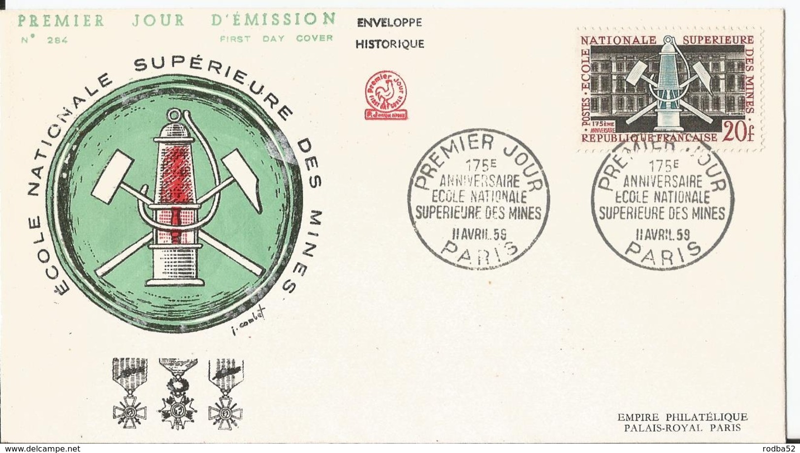 Enveloppe Premier Jour - FDC - 1959 - Ecole Supérieure Des Mines  - Paris - 1950-1959