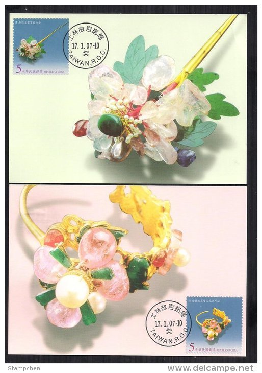 Maxi Cards(B) Taiwan 2007 Ancient Jewelry Stamps Jewel Pearl Jade Earring Hairpin Ring Turtle Mineral Art - Cartoline Maximum