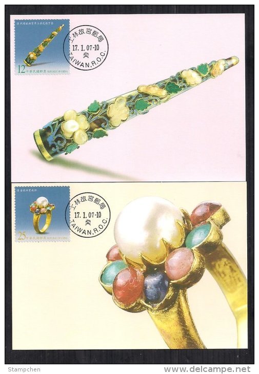 Maxi Cards(B) Taiwan 2007 Ancient Jewelry Stamps Jewel Pearl Jade Earring Hairpin Ring Turtle Mineral Art - Cartoline Maximum