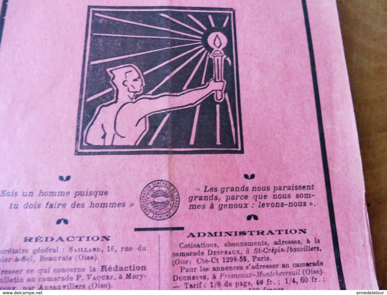 1930 BULLETIN Du SYNDICAT Des Membres De L'Enseignement Laïc De L'OISE Et "LA CHANSON DU PAUVRE DÉCHARGÉ" , Etc - Autres & Non Classés