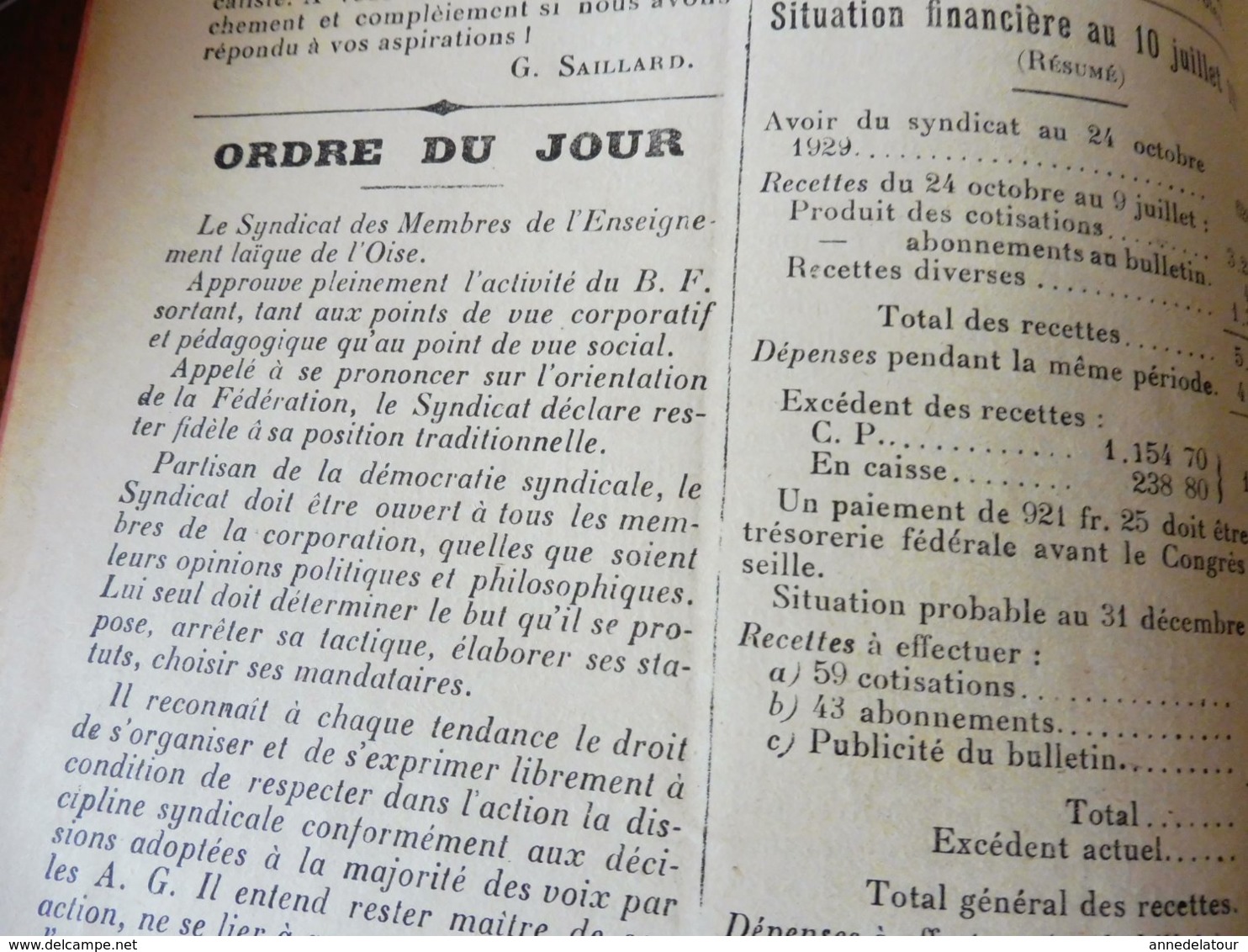 1930 BULLETIN du SYNDICAT des Membres de l'Enseignement Laïc de l'OISE et "LA CHANSON DU PAUVRE DÉCHARGÉ" , etc