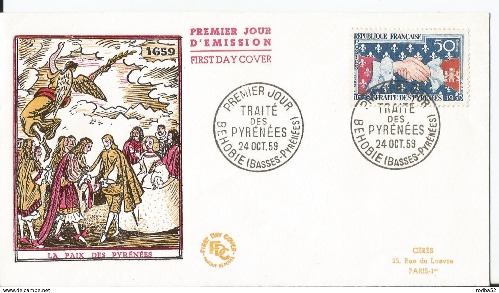 Enveloppe Premier Jour - FDC - 1959 - Traité Des Pyrennées - Paris - 1950-1959